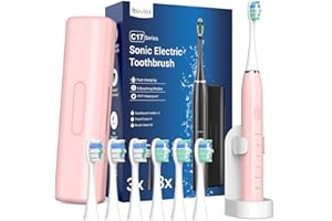 COULAX Electric Toothbrush, Sonic Toothbrushes with 6 Brush Heads, Sonic Electric Toothbrushes Fast Charge 3 Hours Last 60 Days, Rechargeable Electric Toothbrush for Adults and Kids