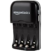 Amazon Basics 4 Slot Ni-MH AA & AAA Battery Charger With Indicator LEDs, With USB Port, Black
