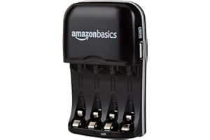 Amazon Basics 4 Slot Ni-MH AA & AAA Battery Charger With Indicator LEDs, With USB Port, Black