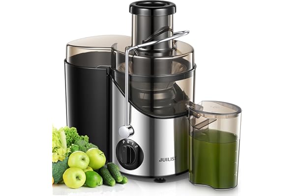 JUILIST Centrifugeuse Extracteur de Jus, pour fruits et Légumes, Goulotte d'Alimentation 65 mm, 3 Réglages, Avec Brosse de Nettoyage, Facile à Nettoyer, Sans BPA