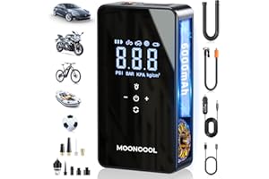 ‎MOONCOOL Elektrische Luftpumpe Akku Kompressor mit Doppelmotor, Autoreifen Pumpe 150 PSI (10.3 BAR) 12V Multifunktion Akku Luftpumpe mit 6000 mAh Powerbank Auto Off, LED, für Auto Fahrrad Motorrad Bälle Roller