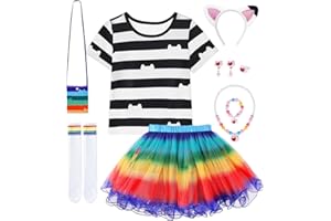 COYBTO Déguisement Princesse Fille, Robe Tutu arc-en-ciel pour Filles avec Ensemble T-shirt Chat Tutu Arc-en-ciel Collier Sac, Decoration Anniversaire Fille pour Halloween Carnaval Cosplay