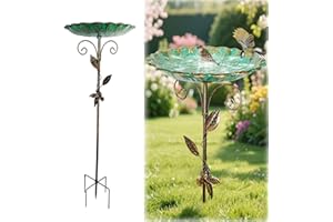 FONDUO Vogelbad für Garten Metall Vogeltränke Stehend Garten Deko Groß 82cm, Wasserschale für Wildvögel, Wassertränke Für Vögel, Gartendeko Draußen, Wasserstelle, Vogeltränke Winterfest Frostsicher (A)