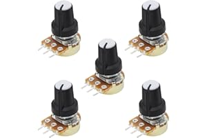 Aussel 100K OHM B100K Lineares Potentiometer 3 Terminal Drehpotentiometer mit Kappenmuttern und Unterlegscheiben 5 Stück (B100K-5PCS)