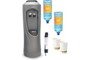 Hydrate Direct Core Water Cooler Package 2 | Water Dispenser Plus 2 x 15L Bottles of Natural Mineral Water, 1000 x Bio Cups and Cup Dispenser - Ambient & Cold Temperature, Grey/Black