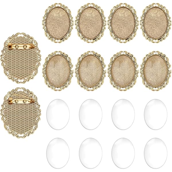 10 broches supports cabochon ovale 18 x13 mm dent, argenté clair