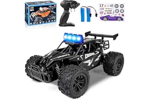 Joellfuner Voiture Ttélécommandée Tout Terrain, 1:16 2.4GHz Voiture Rc avec Lumière LED Quadrichromique, 2WD 20KM/H Buggy RC avec Vitesses Hautes et Basses, Cadeau pour Enfants Plus de 3 Ans (Noir)