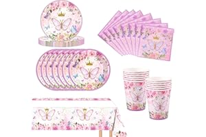 YHJXLY Schmetterling Partygeschirr Set, 41 Stück Schmetterling Deko Geburtstag,Kindergeburtstag Geschirr Set,Schmetterling Geburtstag Deko,Mit Teller Becher Servietten,Party Geschirr für 10 Gäste