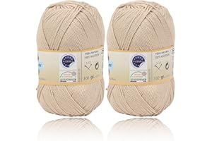 H HANSEL HOME Ovillo de Algodón Premium 100% Natural - Perfecto para Tejer y Ganchillo, Ideal para Crochet y Amigurumi, Beig Claro, 100gr, 220m, Pack de 2pcs