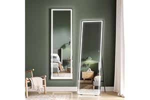 Dripex LED Full Length Floor Standing Mirror, 150x40CM Wall Mounted Mirror with Dimming & 3 Color Lighting for Bedroom (Black Frame)