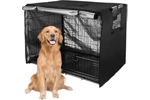 AXPQHL Funda de Jaula de Perro,Material de Oxford 600D Cubierta de Jaula Perro Impermeable Durable y Resistente Viento Cubierta para Jaula Perros Uso en Interiores y Exteriores,Black (124*79*81cm)