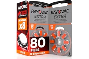 UDIVITA 80 Piles pour appareils auditifs Rayovac Extra 13. - 10 Ampoules de 8 Piles