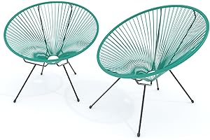 ARREDITALY Set Di 2 Poltrone Sedia Relax Con Seduta A Corde Intrecciate Ovale E Struttura In Acciaio Robusto Arredo Arredamento Giardino Esterno Terrazzo Salone Soggiorno Salotto 72 x 78 x 89 cm (Verde Tiffany)