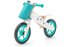 Bicicleta Sin Pedales Montessori Robincool Street Cirtuit 83x36x53 cm Correpasillos de Madera Verde con Timbre y Bolsa de Tela