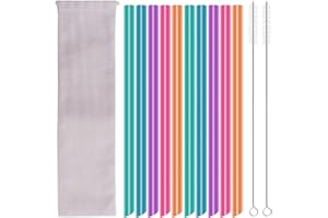 JOYSKY Bubble Tea Straws Pack of 10 with 2 Cleaning Brushes, in 5 Colours, BPA-Free Plastic Straws, Slush Straws, Boba Straws, Plastic Straws, Reusable, Thick Straws, Bubble Tea