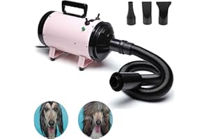 dicn Dog Hair Dryer Professional 2800W Low Noise with 3 Nozzles & Extendable Hose Fur Blaster Grooming Dryers Adjustable Temperature for Pets Cats Dogs