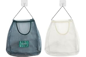 PANSYFEN 2 sztuki Wisząca torba z siatki Warzywa i Owoce Wielokrotnego użytku, oddychająca siatka na warzywa, owoce, do przechowywania kuchni, biała i niebieska, Niebieski Biały, Wieszak na torbę