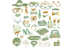 SUNBEAUTY 38 PCS Sage Green Photo Booth Props for Wedding, Bridal Shower, Engagement Party & Ceremony Decorations