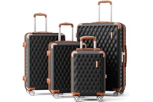 Melalenia Kofferset 4 Teilig Hartschale Leicht Reisekoffer von Trolley Handgepäck Sets mit TSA Schloss und 4 Rollen Schwarz