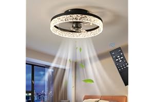 EXLAFI Quiet Ceiling Fans with Lights Remote Control, Modern Lighting Fan Ceiling Light LED Dimmable Ceiling Fan Lamps for Bedroom Living Room, Fan Reversible and 6 Speeds (Black, 40CM)