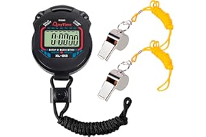CREADY® Cronómetro Deportivo con 2 Silbatos de Acero Inoxidable, Cronometros Deportivos para Futbol, Natación o Atletismo, Cronometro Oposiciones, Ideal para Arbitro
