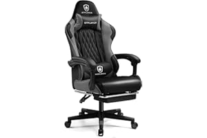 ‎GTPLAYER GTPLAYER Gaming Stuhl, Gamer Stuhl, Ergonomischer Bürostuhl mit mit Fußstütze verstellbare Lenden und Kopfkissen, Gaming Chair Gepolstert, Gaming Sessel 150 kg Belastbarkeit grau