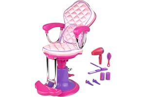 Click N' Play Pretend Play Hair Salon Toy for Girls, Doll Salon Chair with 8 Doll Accessories - Hair Salon Toys for Girls: Chair, Hair Brush, 2 Hair Clips, 2 Curlers, Girl Gift Ages 3+, Pink & Purple