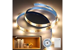 Auting ruban led pile Batterie, ruban led 1m blanc chaud pour sous le meuble de cuisine, étagères, meuble bas, placard, décoration
