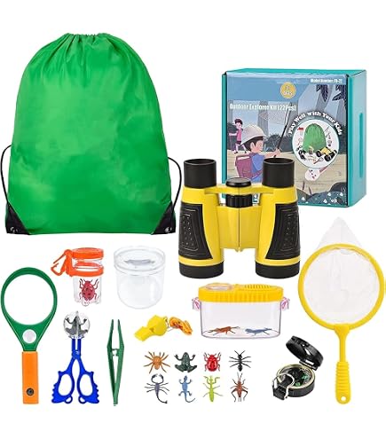 Kit Explorateur Enfant 8 Pièces – Jumelles, Loupe, Boussole, Pince à Insectes – Sac à Dos – Cadeau Aventure Nature Dès 4 Ans