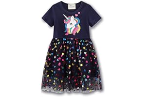 KFNIRE Vestito Bambina Cotone • Vestito Unicorno Principessa Bambina Abito Bimba Ricamo Floral Striscia Cartoon Animale Casuale Manica Lunga & Manica Corta Vestito T-Shirt