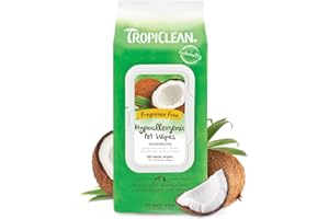 TropiClean Toallitas Limpiadoras Hipoalergénicas para Mascotas - Sin Residuos, Parabenos, Alcohol, Ni Colorantes - 100 Unidades