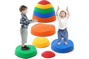 NUKDEY Pierre d'équilibre pour Enfants, 5 Pierres de Motricité, Parcours Motricité Enfant, Antidérapant Dalles Sensorielles Intérieur & Extérieur, Module de Motricit Enfant, Cadeau Parcours Motricité