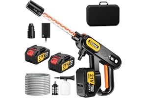Gisam Akku Hochdruckreiniger, 2025 Neuestes Tragbarer Mobiler Hochdruckreiniger Max 80Bar Mit 2 x 4000mAh Akku, Schaumsprüher, 5-in-1 Multifunktionale Düse für Auto, Terrasse, Fenster, Rasen