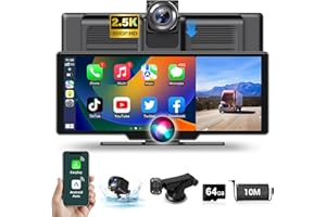 JANSITE Carplay radio samochodowe z systemem Android z kamerą na deskę rozdzielczą z przodu, z tyłu, 4K + 1080P kamera samochodowa