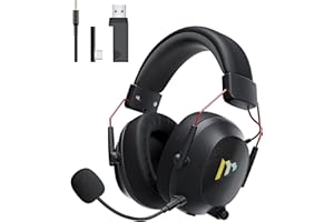 Mytrix Tac Master Casque de jeu sans fil 2,4 GHz avec microphone antibruit pour PC, PS4, PS5, Mac, Bluetooth 5.3 avec lumière RVB, son surround, batterie 48 heures Noir