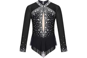 ranrann Dziecko Dziewczyna Trykot Gimnastyka Rhinestone Długi rękaw Taniec Siłownia Strój Łyżwiarstwo figurowe Kostium Pokaz 5-16 lat