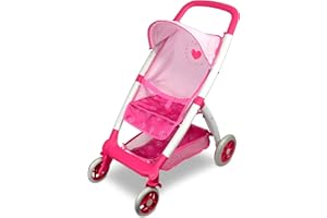 Puppen-Regenschirm-Kinderwagen, ANIVIA Toys Babypuppen-Kinderwagen für Kleinkinder mit Korb und stummen Rädern, ideal für Babypuppen bis 18 Zoll, Rosa