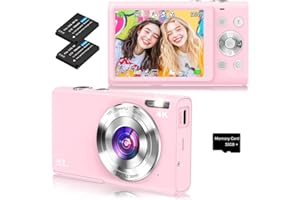 STUOGYUM Cámara Digital Compacta con Tarjeta 32GB, 48MP 4K Autofocus Cámara Digital con Pantalla Grande de 2.8", Zoom Digital 16X, Mini cámara portátil para Adultos, Principiantes (Rosa)