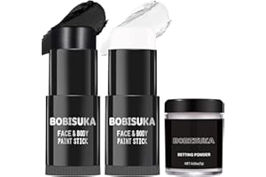 BOBISUKA Pittura Facciale (Nero+Bianco), Pittura per Viso con Polvere da Posa, Body Painting per Trucco Halloween, Carnevale, Feste, Non Tossico