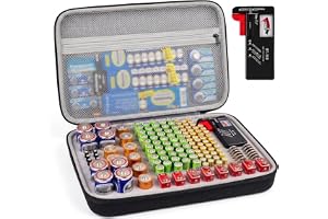 PAIYULE Batteriorganiserare förvaringslåda med batterilitestare (BT168 fodralväskhållare passar för 140 batterier AA AAA AA 9
