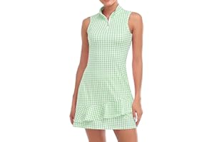Viracy Tenniskleid für Damen, ärmellos, mit Shorts und Taschen, Rüschen, Reißverschluss, Stehkragen, Golf-Outfits