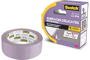 SCOTCHBLUE Scotch Ruban de Masquage de Peinture Premium Surfaces Délicates, 36 mm x 41 m - Scotch Ruban Adhésif pour Travaux de Peinture et Décoration à l'Intérieur - Papier Composé de Matériaux à 99% Biosourcés
