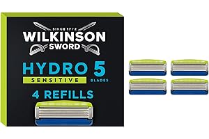 ‎WILKINSON SWORD Wilkinson Sword - Hydro 5 Sensitive Rasierer für Männer, 4 Ersatzklingen, Feuchtigkeitsspendende Gel-Pools und Hautschutzbügel