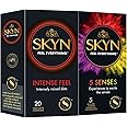 SKYN Intense Feel Condoms Pack of 20 & 5 Senses Pack of 5 / Skynfeel Latex Free Condoms for Men, Regular Size Condoms, Raised Dots, Cocktail Flavoured, Ultra-Thin, Warming, Cooling