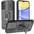 Lumobrilla for Samsung A15 Case,for Samsung Galaxy A15 Case with [Sliding Camera Cover][360° Rotate Ring Kickstand] Heavy Duty Protective Shockproof Phone Case for Samsung A15 Cover,Black