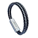 Nexty - Bracciale Usb Cavo Di Ricarica e Trasferimento Dati In Pelle Nera Da Uomo Compatibile Android (USB Type-C)