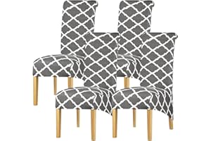 Leorate Chair Covers XL Size High Back Chair Seat Covers Stretch Printing Floral Chair Slipcover for Dining Room Banquet Hotel Home Decor Color-246-grey Pack of 4