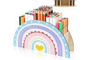 YNOYMO Pen Holder Desk Organiser Wooden Pen Box Children's Pen Holder Storage Rainbow Pens Organiser Pen Holder Desk Accessories for Office Supplies School Pencil