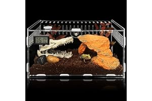 PORFOYO Caja De Alimentación De Insectos, 30*20*15cm, Caja De Cría De Reptiles con Higrómetro De Temperatura, Terrario de Acrílico para Reptiles