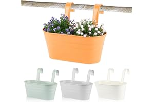 ABSDON 4Pcs Metal Hanging Flower Pots with Detachable Hook Colorful Plant Pot Wall Planter Bucket for Fence Balcony Garden Ornament Home Decor
